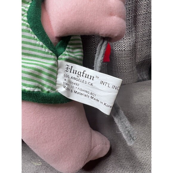 VTG Hugfun Fishing Boy Plush Stuffed Toy Pole Basket White Hair 10 Inch Clothes - Picture 6 of 16